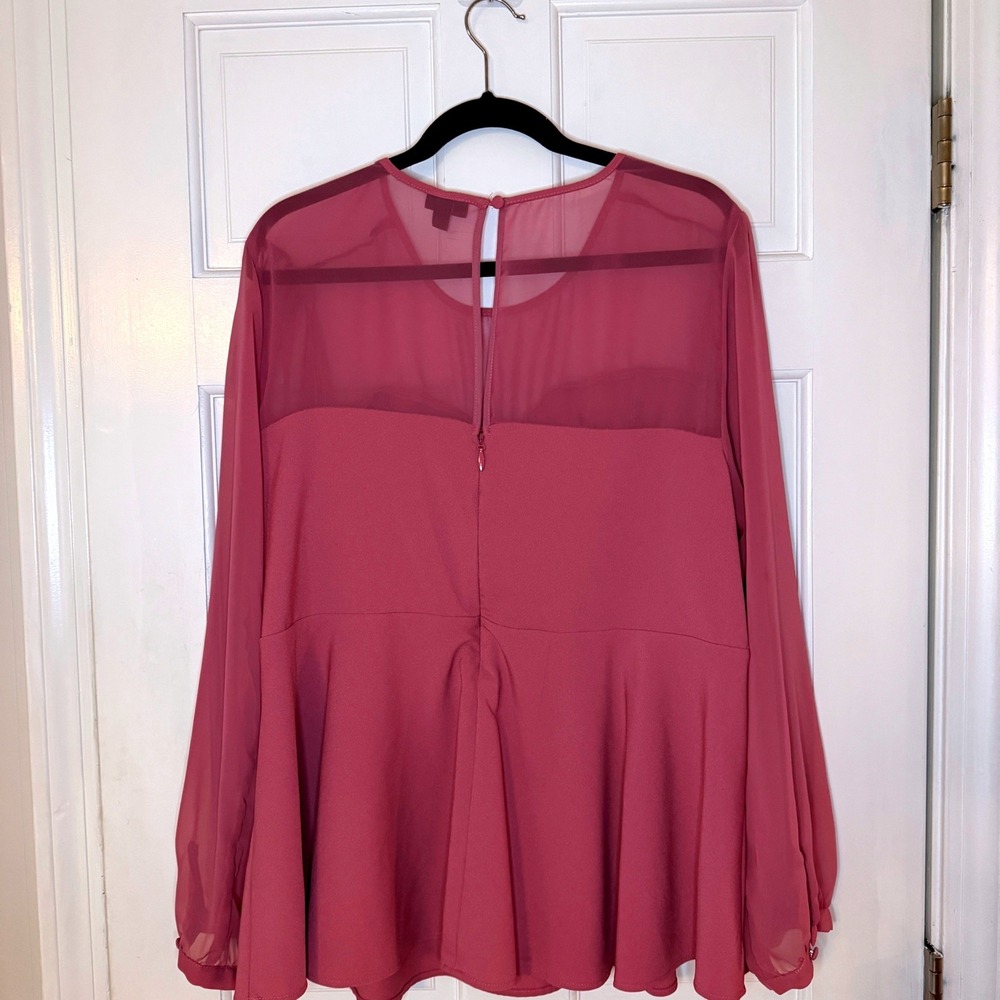 Torrid Womens 3 3X Mauve Pink Sheer Mesh Layered Keyback Long Sleeve Blouse Top